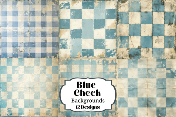 12 Blue Check Gingham Backgrounds for Digital Paper Crafts