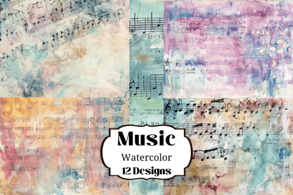12 Watercolor Music Notes Backgrounds for Creatives