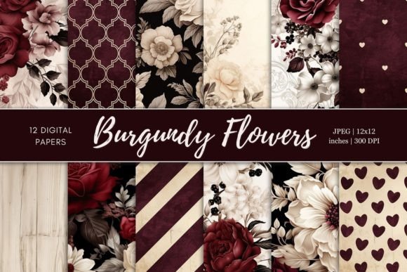 Elevate Your Projects with Burgundy Flowers Digital Backgrounds