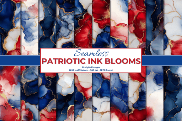 Patriotic Ink Blooms: Red, White, and Blue Design Assets