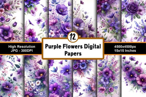 Purple Flowers Digital Paper Backgrounds: A Versatile Design Asset