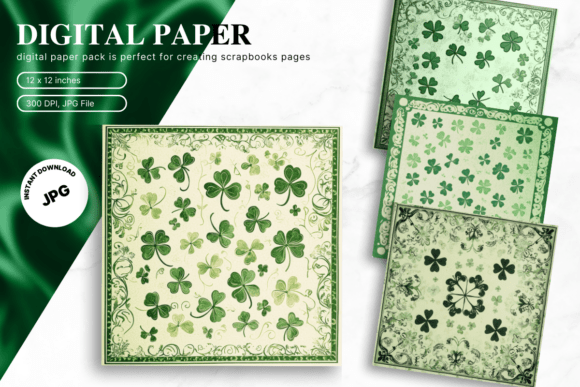 St. Patrick's Day Clover Backgrounds: Digital Design Assets
