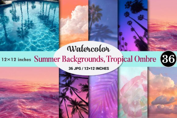 Summer Backgrounds, Tropical Ombre: Vibrant Design Assets for Your Projects
