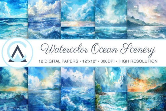 Watercolor Beach Ocean Waves Backgrounds: A Creative Asset