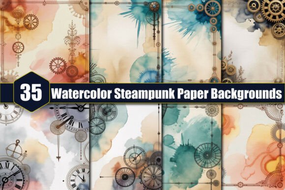 Watercolor Steampunk Paper Backgrounds: Where Industrial Charm Meets Artistic Flair